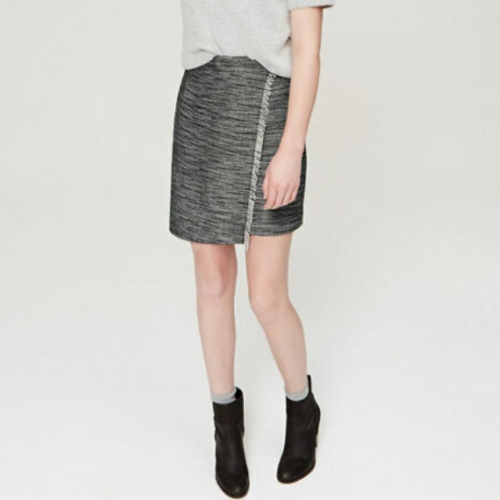 Loft Tweed Faux Wrap Skirt Gray Weave